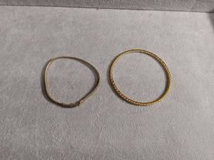 lot 50410 image: Gold-Tone Bangle and Herringbone Chain Bracelet Set