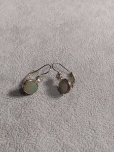 lot 50446 image: Silver-Tone Mother of Pearl Drop Earrings with Crystal Accent