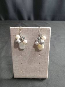 lot 50447 image: Pearl and Silver Cluster Drop Earrings