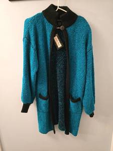 lot 50828 image: Ashleigh Morgan Teal and Black Boucle Cardigan Sweater Coat Size Large