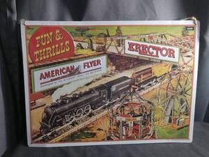 lot 6023 image: 1949 American Flyer Erector Set Fun & Thrills Metal Tin Sign
