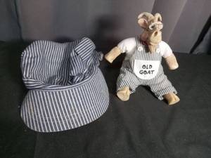 lot 6029 image: Old Goat Figurine with Railroad Engineer Hat Set