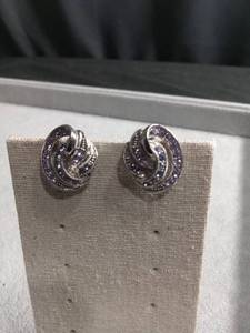 lot 6039 image: Silver-Tone Purple Crystal Swirl Clip-On Earrings