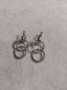 lot 6043 image: Silver Tone Twisted Double Hoop Screw-Back Earrings