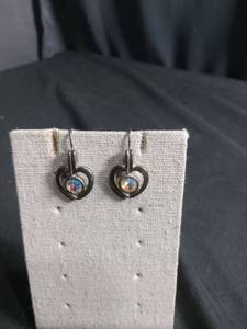 lot 6056 image: Silver-Tone Heart Drop Earrings with Aurora Borealis Crystal