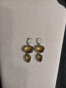 lot 6073 image: Silver Tone Double Drop Earrings with Faceted Amber Glass Stones
