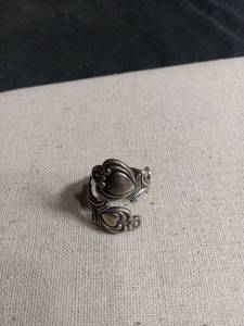 lot 6079 image: Silver Tone Spoon Ring with Floral Scrollwork