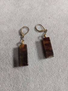 lot 6087 image: Brown Stone Rectangle Drop Earrings