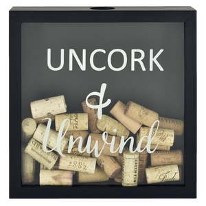 lot 62179 image: Mainstays 10 x 2 x 10 Solid Tabletop Uncork and Unwind Cork Shadowbox, Black