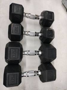 Rubber Hexagon Dumbbells - 2 20Lb and 2 15Lb