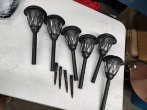 lot 62261 image: 6 Pack Solar Garden Lights, Solar Pathway Lights, Black, Cool White, Medium Size, Outdoor, Garden, Yard, Pathway
