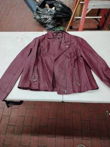 lot 59341 image: Baccini burgundy faux leather motorcycle jacket - XL