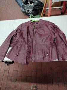 lot 59342 image: Baccini burgundy faux leather motorcycle jacket 2 XL