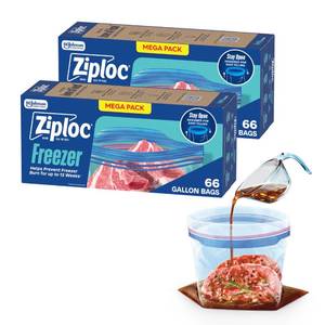 lot 8744 image: Ziploc Gallon Food Storage Freezer Bags, 132ct Total, Stay Open Design, Easy to Fill, 66 Count, 2 Pack, 132 Total