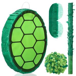 lot 8752 image: 4 Pcs Green Turtle Pi�ata Birthday Decorations 12.6 x 3.1 Turtle Pin�ata Set with Batting Stick Eye Mask Blindfold and Confetti for Birthday Decorations Props