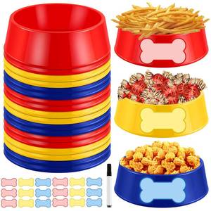 lot 8770 image: Demonwer 18 Set Dog Paw Plastic Bowls Dog Birthday Party Supplies Red Blue and Yellow Food Trays with Bone Cards for Table Dog Puppy Party Decorations