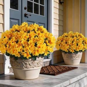 lot 8775 image: 8 Bundles Artificial Flowers for Front Door, Fake Silk Azalea Bouquet Silk Flowers for Outside UV Resistant Realistic Faux Plants for Planter Farmhouse Patio Garden Walkways Home Decor (Yellow)
