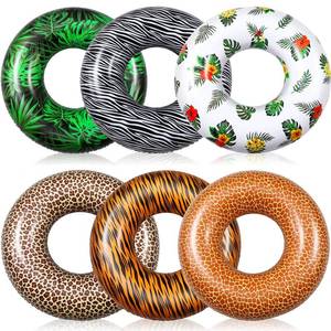 lot 8777 image: Poen 12 Pcs Large Inflatable Pool Float Tubes for Adults 32 Inches Tropical Leaves and Animal Patterns Swimming Rings Tube Floaties for Hawaii Beach Vacation Summer Holiday Party Supplies