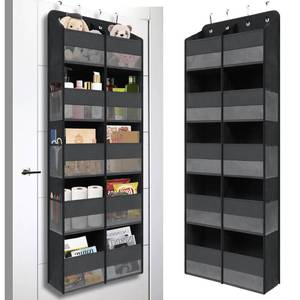 lot 8790 image: Giraffe Creation Black Over Door Organizer with 10 Large Clear Pockets, Double-Row Hanging Door Storage for Closet, Bathroom, Nursery, Bedroom, Dorm, Toys, Cosmetics, Baby Essentials