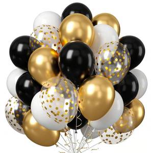 lot 8792 image: Graduation Latex Balloons with Ribbons, 45 Pack (12 Inch) in Black Gold White Golden and Black Glitter, Perfect for Graduation Day, Birthday and Various Party Decorations