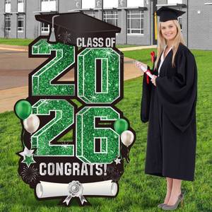 lot 8796 image: Vivantia 2026 Extra Large 47.2 Inch Graduation Yard Sign Congrats Grad Lawn Decor Class of 2026 DIY Name Yard Sign with Metal Stakes for College High School Grad Outdoor Party Supplies, Green