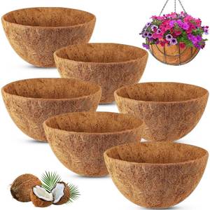 lot 8804 image: REMIAWY Hanging Basket Coco Liners, Coconut Planter Basket Liners 6 Packs 10 Inch 100% Natural Round Coco Fiber Replacement Liner for Hanging Basket Plants Outdoor Garden Flower Pot Vegetables