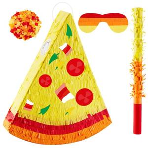lot 8826 image: Lewtemi Pizza Pi�ata Party Favors with Stick, Confetti and Blindfold - Pizza Shower Theme Decorations for Summer Birthday Mexican Party Supplies