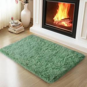 lot 8833 image: Mugorn Green Rugs for Bedroom, 2x3 Feet Fluffy Area Rugs for Living Room, Soft Shag Kids Rug Small Carpet with 4 Non-Slip Rug Pads (2ft x 3ft, Green)