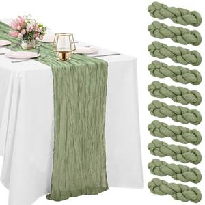 lot 8848 image: 10 Pack Sage Green Cheesecloth Table Runner 10FT Boho Gauze Fabric Table Runner Vintage Rustic Sheer Runners for Wedding Party Bridal Baby Shower Long Table Decorations