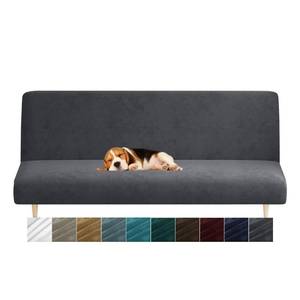 lot 8860 image: MAXIJIN Velvet Futon Cover Full Size Stretch Futon Mattress Cover Thick Soft Armless Sofa Bed Slipcover Plush Couch Furniture Protector with Elastic Bottom, Machine Washable (Gray)