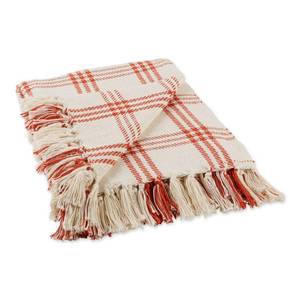 lot 8863 image: DII Modern Farmhouse Plaid Collection Cotton Fringe Throw Blanket, 50x60, WhiteVintage Red