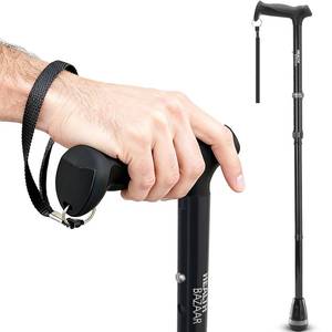 lot 8872 image: HEALTHBAZAAR All Terrain Walking Cane for Men & Women, Lightweight, Foldable, Adjustable, Shock Absorption, Collapsible Walking Stick for Seniors & Adults  HealthBazaar (Black)