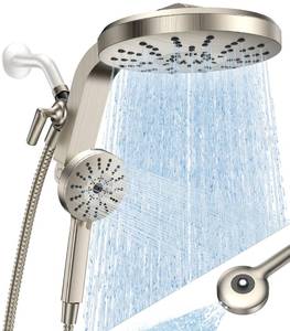 lot 8874 image: High Pressure Rain Showerhead Combo, Magnetic Shower Head Set with Detachable 8-Mode Handheld Shower Spray, Adjustable Angle Dual Showerhead with Built-in Magnetic Docking, Power Jets Brushed Nickel