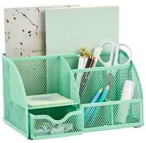 lot 8887 image: Annova Mesh Desk Organizer Office with 7 Compartments  DrawerDesk Tidy CandyPen HolderMultifunctional Organizer (Green23)