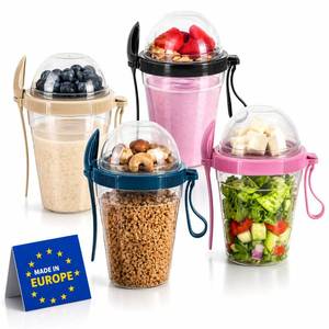 lot 8889 image: IDOBY Overnight Oats Containers With Lids & Spoon, Meal Prep Yogurt Containers, Parfait Cups With Lids, Large Capacity Crunch Cup, 20 Oz BPA Free Reusable Cups(Set Of 4)