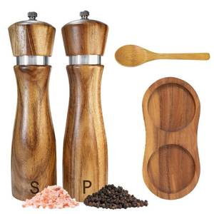 lot 8891 image: Wooden Salt and Pepper Grinder SetPepper Grinder Manual,Adjustable Coarseness,Crafted of Acacia Wood with CeramicStainless Steel CoreAlong with Salt&Pepper Mill Tray,Spoon,8in,2pack