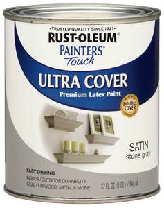 lot 8900 image: Rust-Oleum 267335 Painters Touch Latex Acrylic Paint, Satin Stone Gray 32 Fl Oz (Pack of 1)