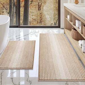 lot 8904 image: BSICPRO Bathroom Rugs and Mats Sets, 2 Piece Thick Absorbent Chenille Bath Mat Rug Set Non Slip, Soft Shaggy Bath Floor Mats for Bathroom, Machine Washable (20 x 47 Plus 16 x 24, Beige)