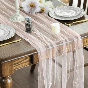 lot 8907 image: Artoid Mode 6PCS Pearl Pink Gauze Table Runner 120 Inch 10FT, Seasonal Sheer Dining Holiday Wedding Birthday Baby Shower Table Decor for Home Party
