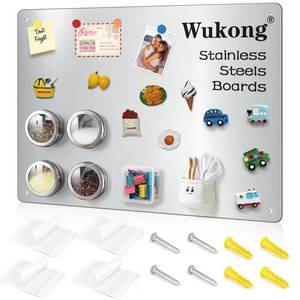 lot 8918 image: Wukong A3 Silver Magnetic Board, 42 x 30 cm (17 x 11) Magnetic Bulletin Board for Wall, Refrigerator, Cabinet, Office, Kitchen, 0.8mm Thick, Includes 8 Pcs Dual Lock Tape & Screws