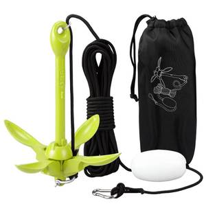 lot 8920 image: MorningRo 1 Pack 1.53.5 lb Marine Kayak Anchor Kit with 40ft Rope and Buoy Folding Grapnel Boat Anchor Kit Kayak Fishing Accessories for Small Boats, Canoe, SUP Paddle Boards(Green,3.5 lb)