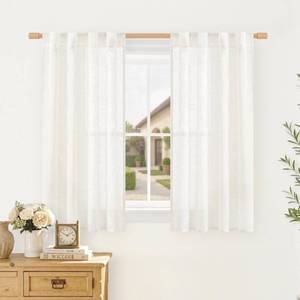 lot 8921 image: LAMIT Natural Linen Curtains for Small Windows 45 Inch Length, Light Filtering Short Window Drapes Back Tab and Rod Pocket Sheer Curtains for BathroomBedroomBasement, Set of 2, 34 x 45 Inch