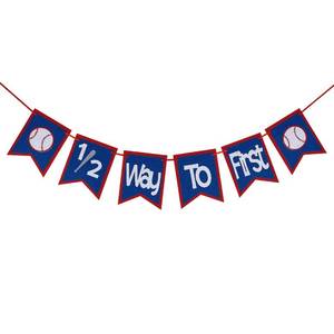 lot 8923 image: Felt 12 Way To First Baseball Banner Half Way To First Banner for Baseball Half Birthday Party Decorations