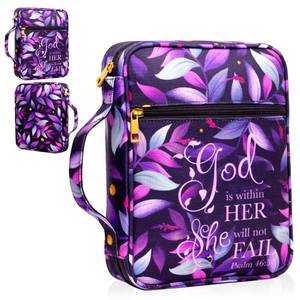 lot 8925 image: Bible Cover for Women, Bible Holder, Bible Cover Carrier Carrying Organizer Bag, God is Within Her She Will Not Fall, Zipper and Pockets for Standard Size Bible, Gift for Women(Pink1)