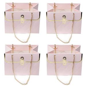 lot 8927 image: ZFCZR 4 Pcs Pink Paper Flower Bags Flower Gift Boxes Sets, Bouquet Bags for Arrangements Wedding Valentines Mothers Day Birthday(7.08x4.72x5.90)