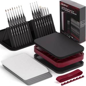 lot 8948 image: Nicpro Professional Miniature Painting Kit, Stay Wet Palette & 16PCS Detail Paint Brushes Drybrush with Nylon Bag, 100PCS Pallet Paper, 4PCS Sponge, Mixing Paint Saver Palette for Miniature Model
