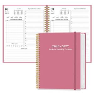 lot 8960 image: Daily Planner 2026-2027 - Full Page Per Day, July 2026 to June 2026, 2026-2027 Daily Planner with Spiral Bound, Inner Pocket, Perfect for School Office Supplies, 7 x 10, Pink