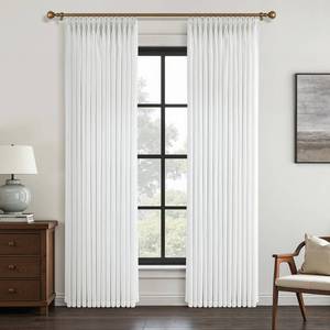 lot 8966 image: Beige White Thick Linen Semi Sheer Curtains 84 Inches Long for Living Room Bedroom 2 Panels Set Memory Shape Trained Pinch Pleated Curtains Light Filtering Privacy Window Curtain & Drapes 84 Inch
