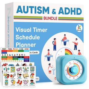 lot 8974 image: 2-in-1 Visual Timer & Magnetic Visual Schedule for Kids, Autism ADHD Time Management Tool with 100 Routine Chore Chat Magnets, Sensory Learning Materials for Home, Classroom, Special Education