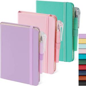 lot 8978 image: 2 Pack Small Notebook Pocket Journals for Women, 3.7 x 5.7 A6 Mini Pocket Size Journal Notebook with Pen, Cute Notebook Pocket Diary for Writing Work, Hardcover Leather Cover, Purple, Green